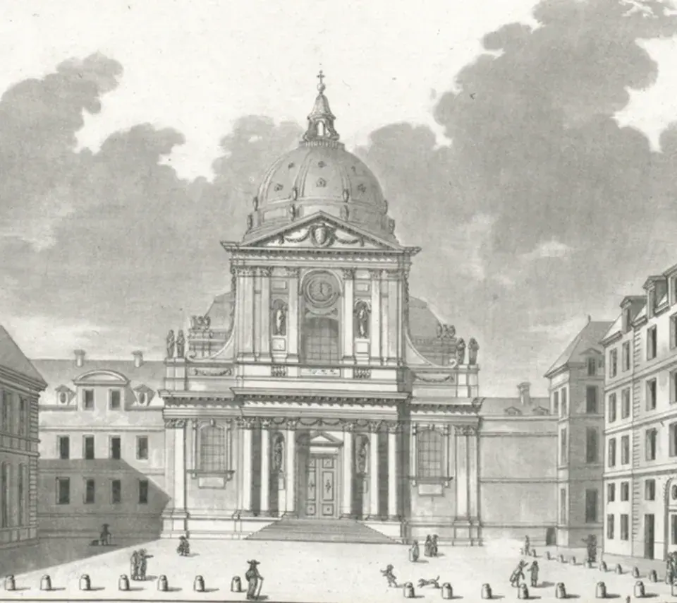 Dessin de la vue de la Sorbonne côté place
