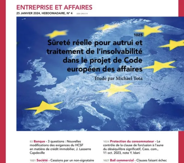 Sûreté réelle pour autrui et traitement de l'insolvabilité dans le projet de Code européen des affaires